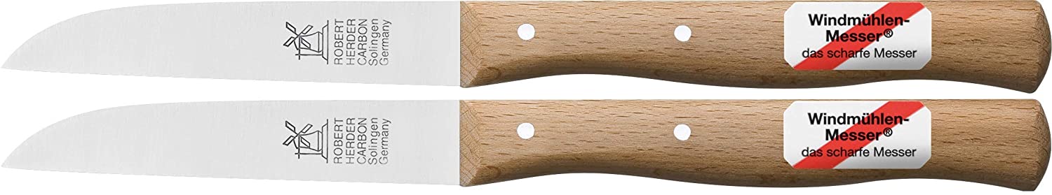 Windmühlen 2 x Vegetable Knives, Small Kitchen Knives with Wooden Handle, Paring Knife, 8.5 cm Herder Windmill Knife Classic Medium