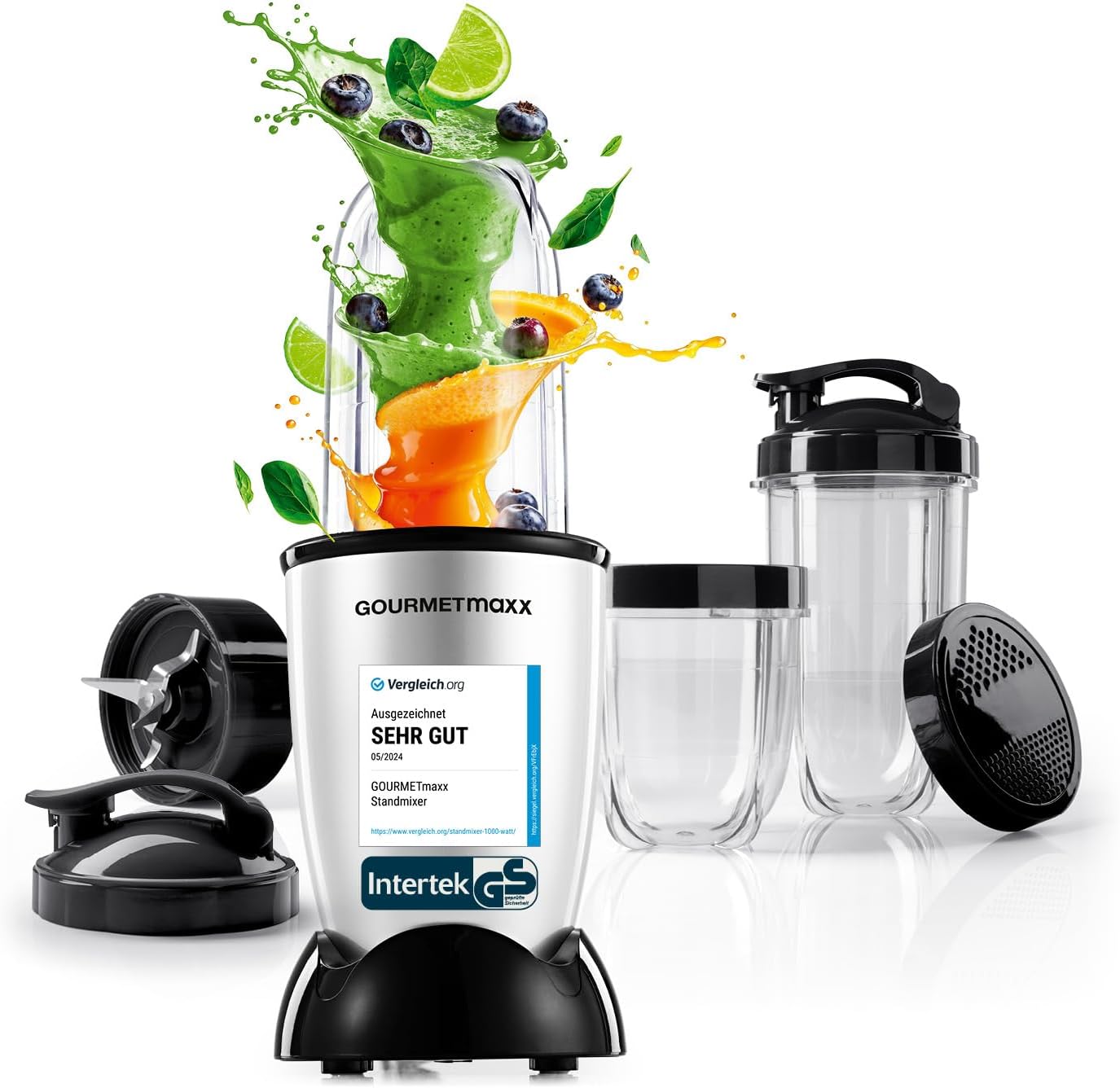 GOURMETmaxx Mr. Magic Power Pro Blender 400 Watt Smoothie Maker with To-Go Lid Stand Mixer with Mixing Cup and Keeping Lid for Storage, Blender with Accessory Set L for Shakes, Smoothies etc.