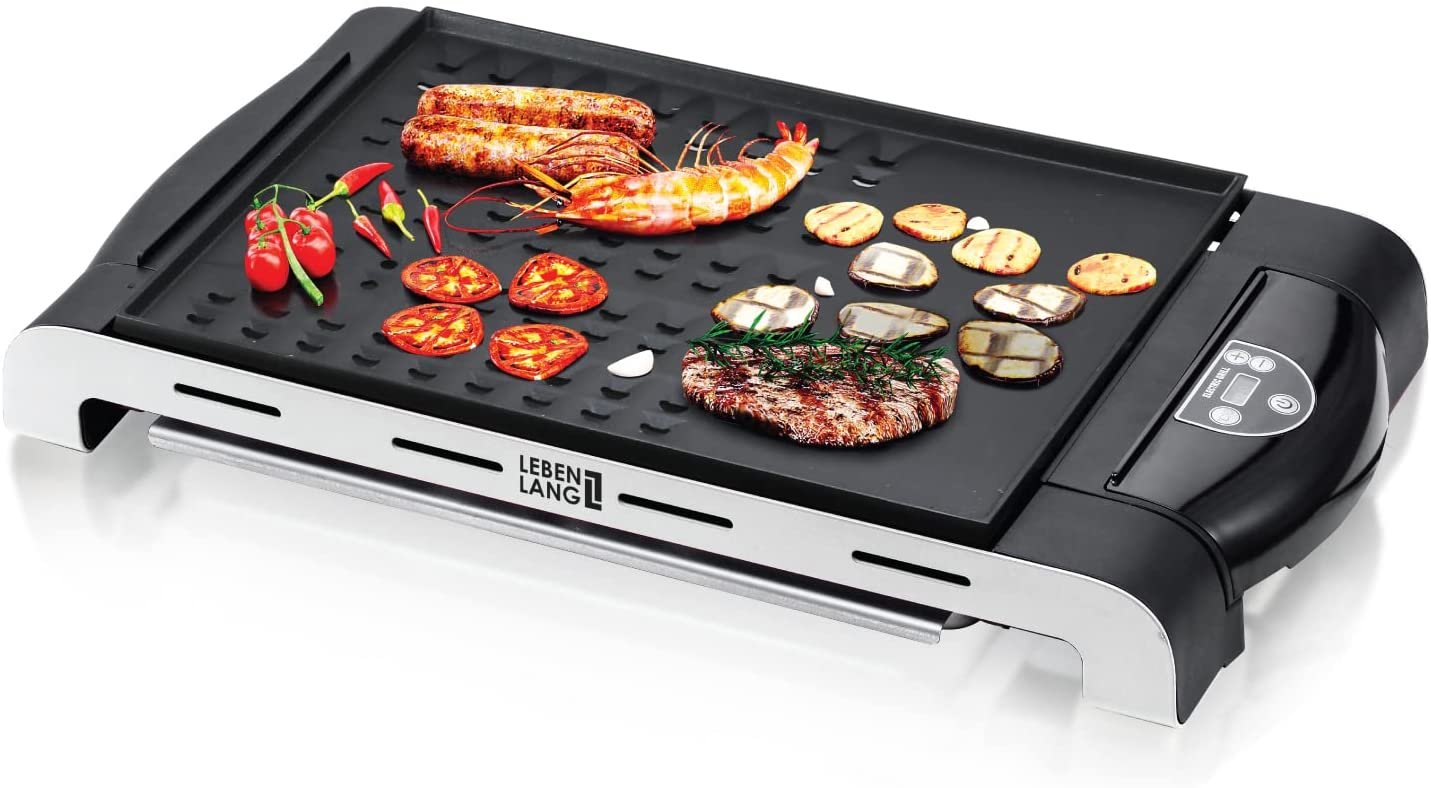 LEBENLANG Electric Table Grill with Digital Thermostat | Electric Grill for Balcony and Indoor | Teppanyaki Electric Grill Plate | BBQ Table Electric Grill - Indoor Electric Grill
