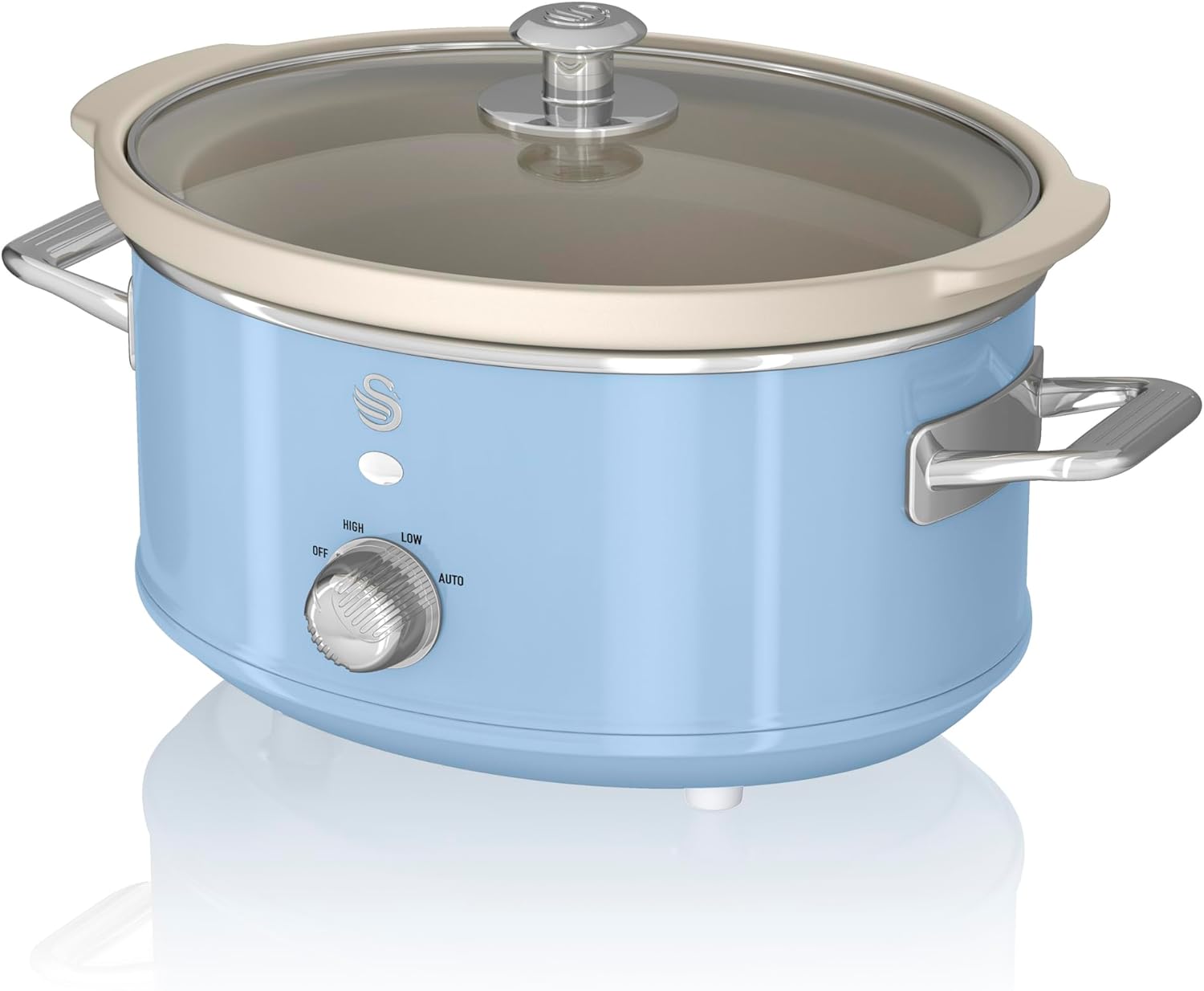 Swan SF17021BLN 3.5 Liter Retro Slow Cooker with Removable Ceramic Pot, 3 Heat Settings - Includes Recipe Book, 200w, Blue