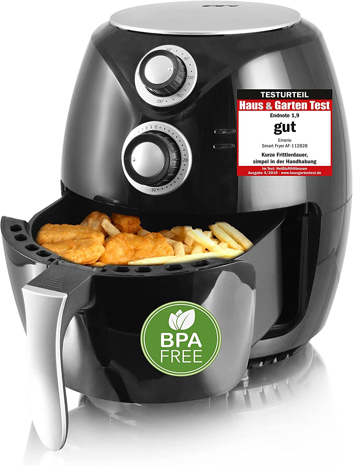 Emerio Hot Air Fryer, Smart Fryer for Frying Without Oil
