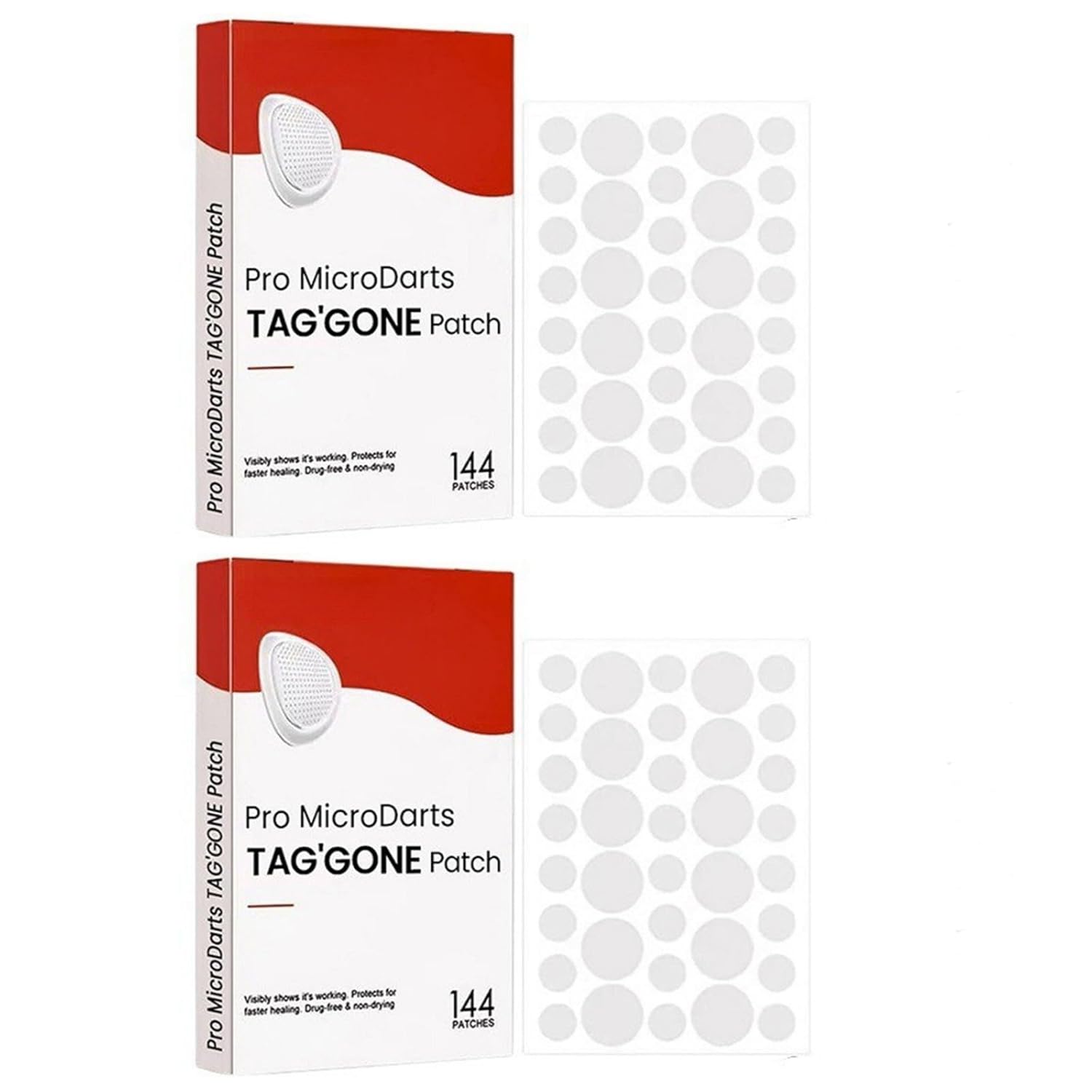 Pro Microdarts Tag'Gone Skin Patches, Microdart Patches for Skin Tag Removal, Pimple Patch, Anti-Pimple Patches, Microdarts Tag'Gone Patch for Facial Blemishes, 2 Boxes