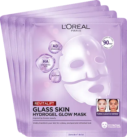 L'Oréal Paris Glass Skin Hydrogel Glow Mask Multipack, 4 pieces