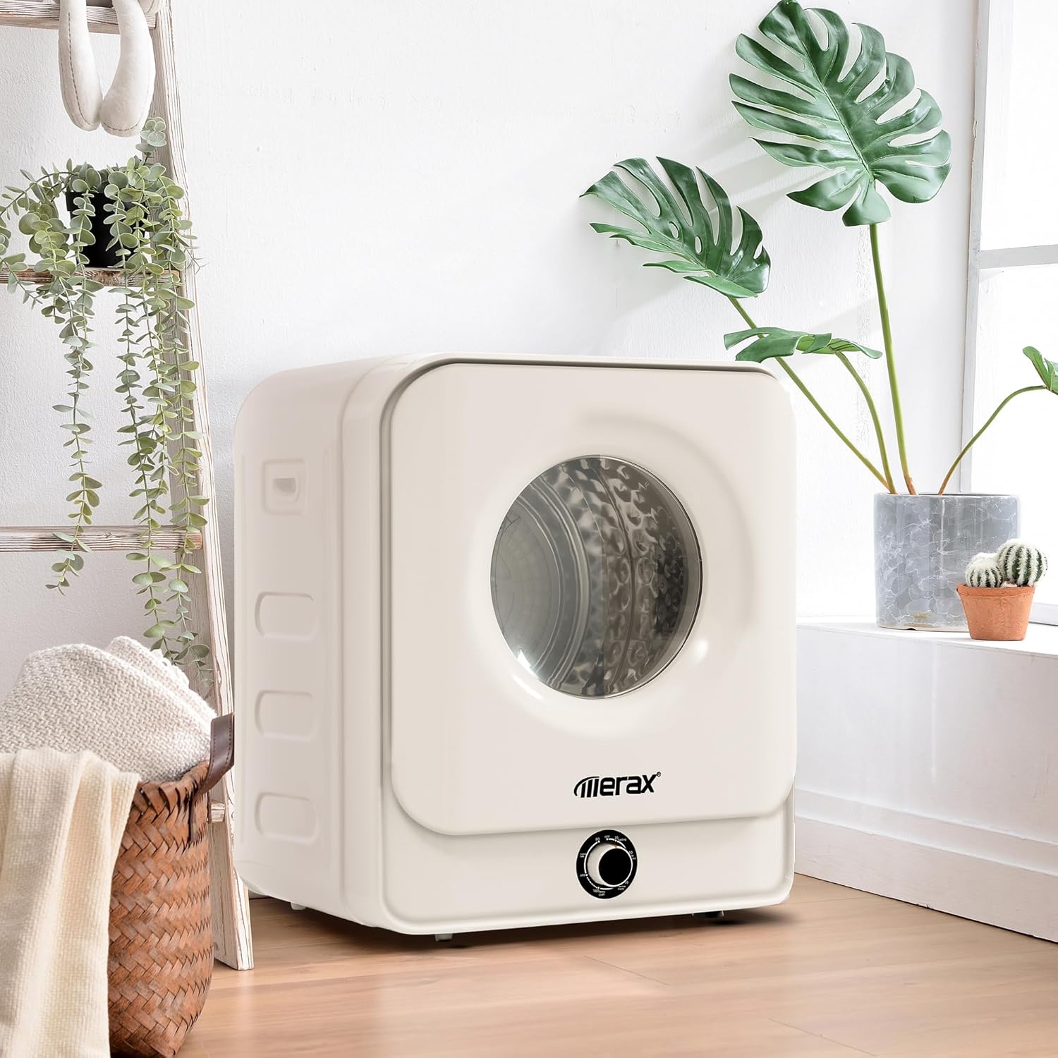Merax Small Dryer, Mini Tumble Dryer, Exhaust Dryer with 5 Programs, Wall-Mountable Exhaust Dryer, Overheating Protection and Multiple Filtration, 3 kg, 830 W, White, 49.5 x 43.5 x 59.5 cm