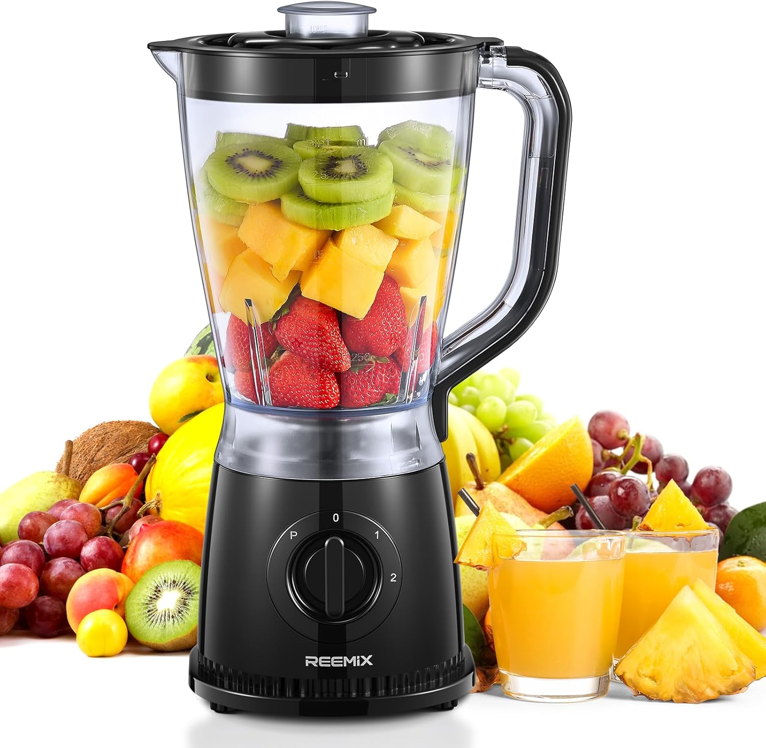 Stand Mixer 500 W, 1.5 L Mixer with 2 Speed Levels and Pulse Function, Stainless Steel Knife, Removable Lid with Measuring Cup, Dishwasher-safe Mixing Cup for Smoothies and Shakes