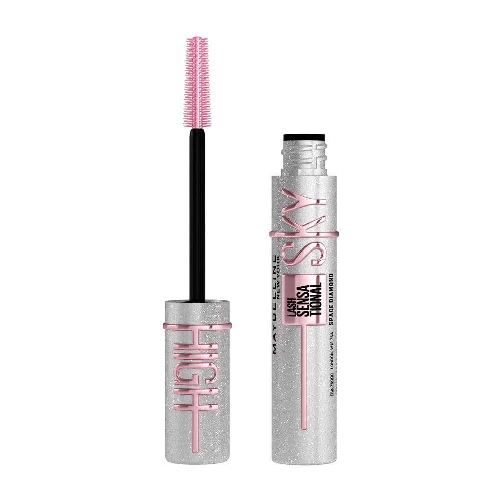 Maybelline New York Lash Sensational Space Diamond Silver Glitter Topcoat for Shimmering Eye Make-Up, Extreme Length & Full Volume, Intense Look, Sky High, 8 ml