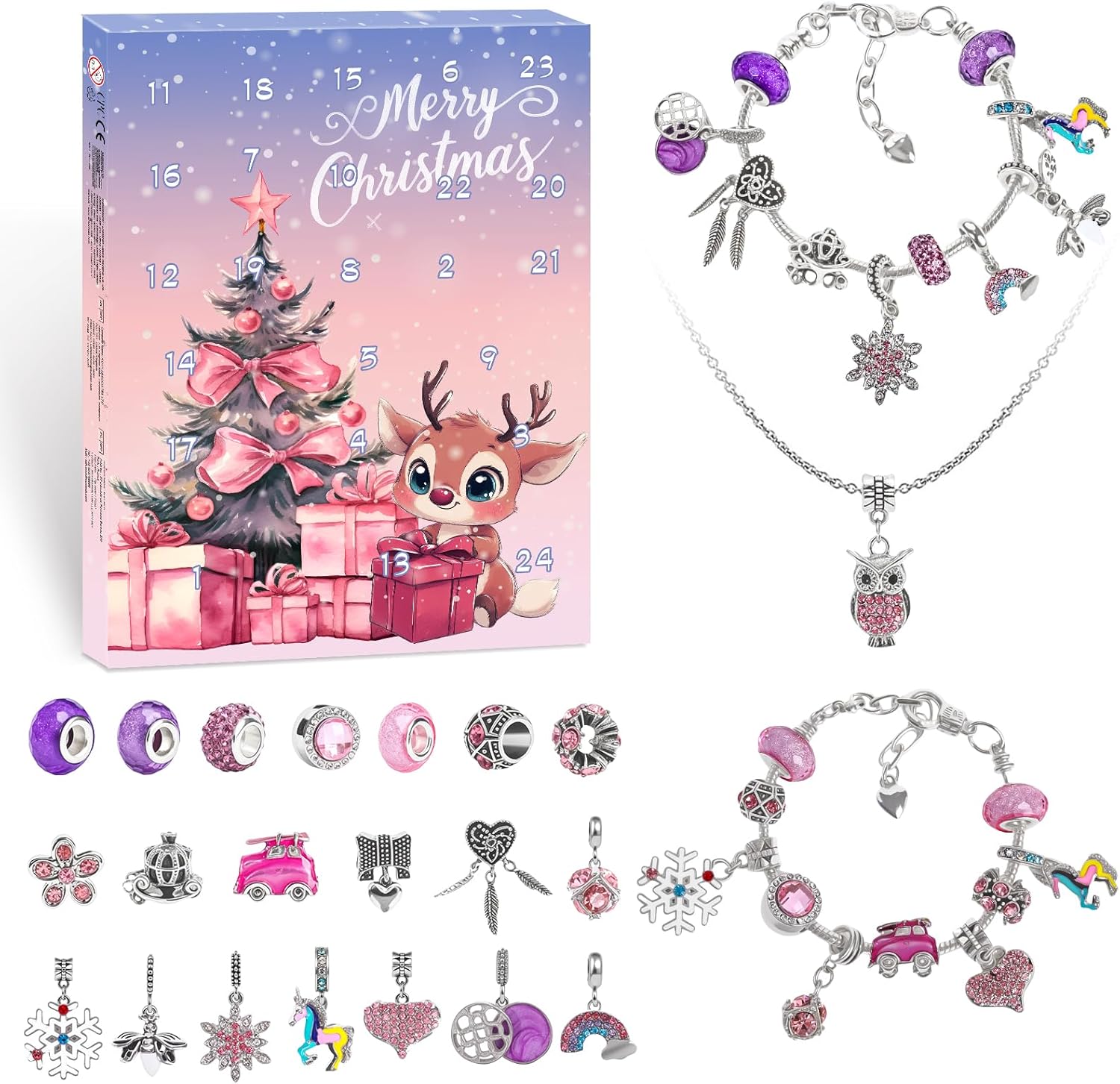 Jewelery Advent Calendar 2025 Girls Children - Owls Cartoon Charm Bracelet Necklace Set 24 Days Christmas Calendar Gift for Women Teenagers with Bracelets Halloween Birthday Gift