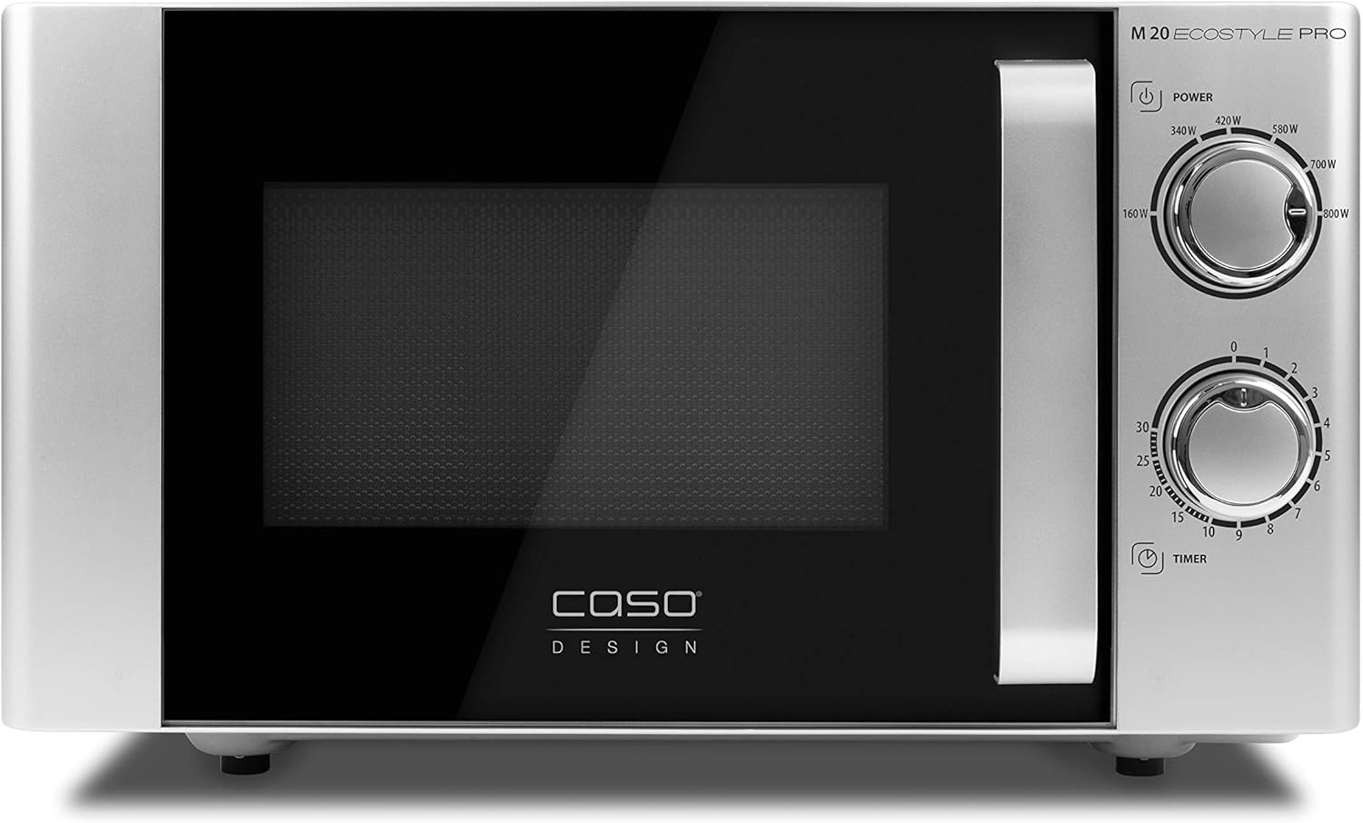 CASO M 20 Ecostyle Pro - Microwave, 20 L Cooking Space, 800 Watt Power, Turntable 24.5 cm Diameter, 6 Power Levels, Defrost Function, Timer, Easy Operation, Silver