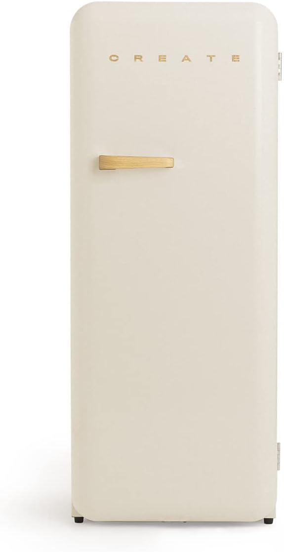 CREATE Retro Friend 150 Wood Fridge Freezer 281 L Cream White Wood Handle 102 W Low Energy Consumption 150 cm 3 Shelves Temperature Control 60 x 60 x 150 cm
