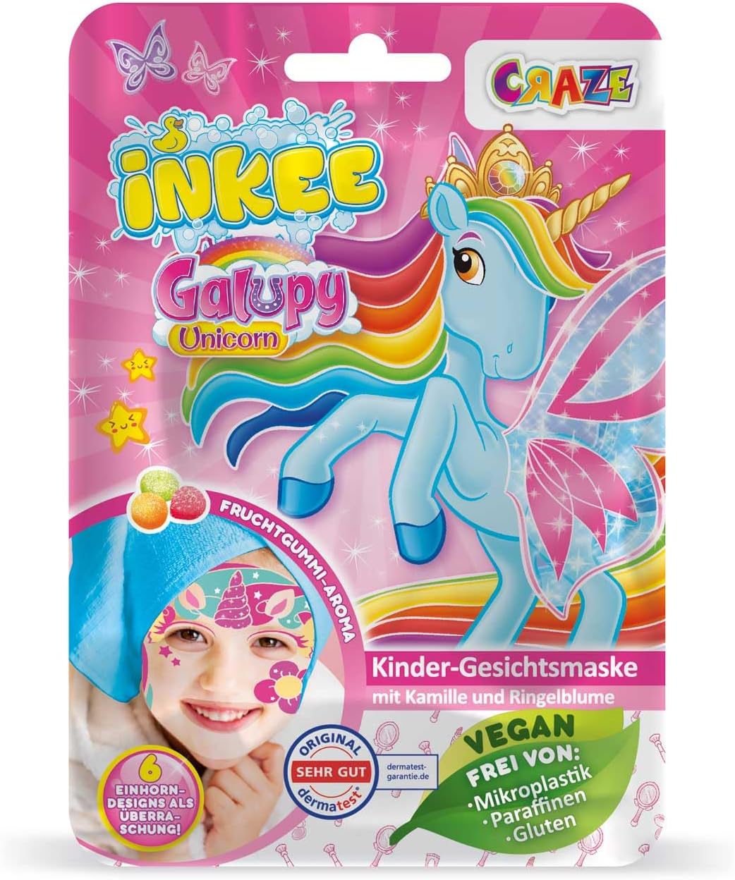 Craze Inke Galupy Unicorn Children \ 's Face Mask, Beauty Cloth With Fruit Gum Aroma, Calendula and Chamomile Extracts, Moisturising Mask Face for Girls From 6 Years
