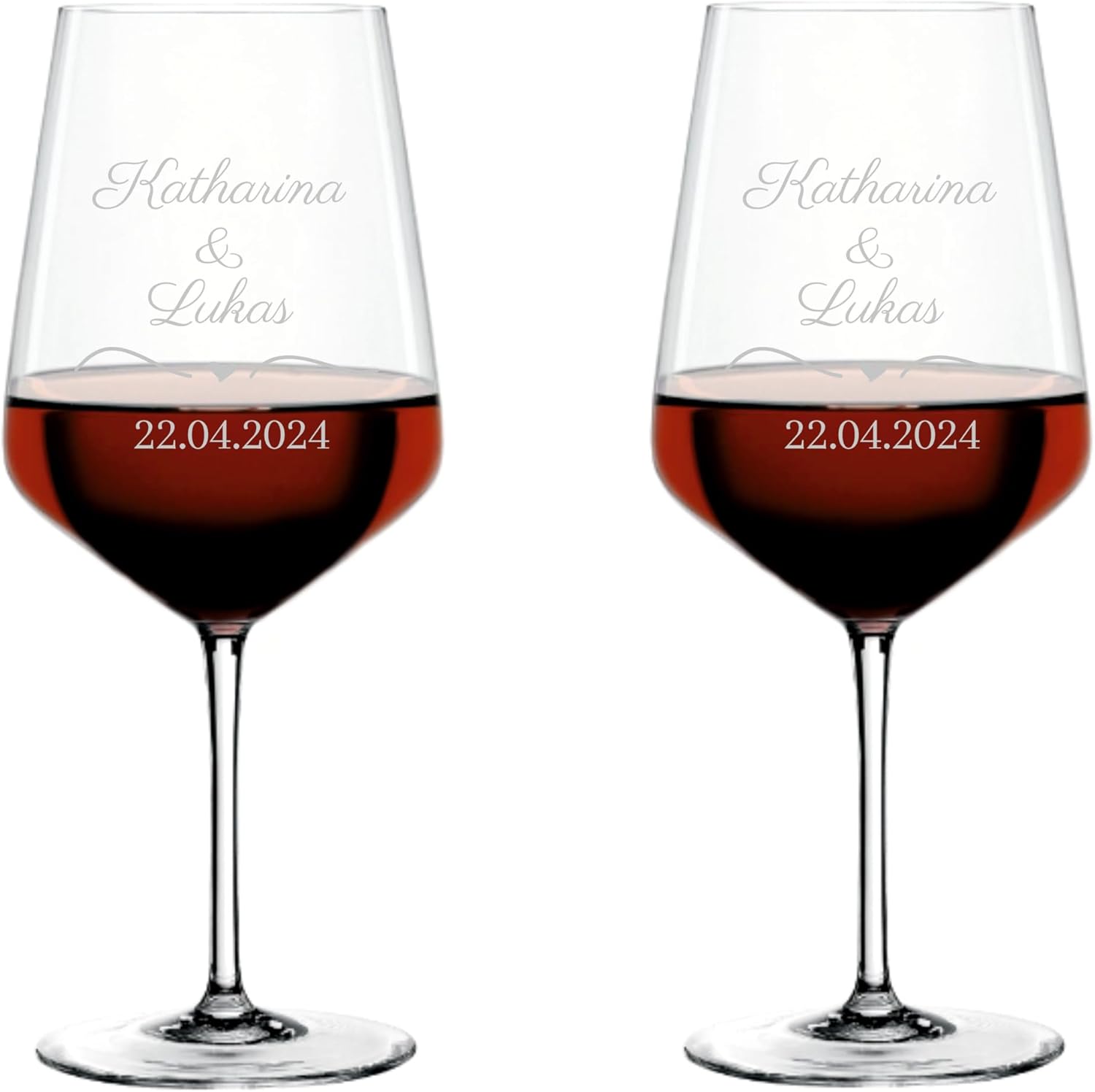 Spiegelau & Nachtmann Style Wine Glass Set of 2 with Engraving for Weddings Personalized with Name and Date / Individual Gift for Bride and Groom for Engagement/Anniversary/Wine Glasses