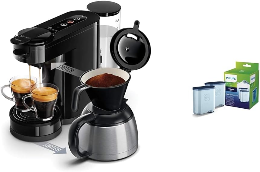 Philips Domestic Appliances Philips Senseo Switch Pad and Filter Coffee Maker, 2-in-1 Brewing Technology & Water Filter for Espresso Machine, No Descaling up to 5000 Cups, Twin Pack