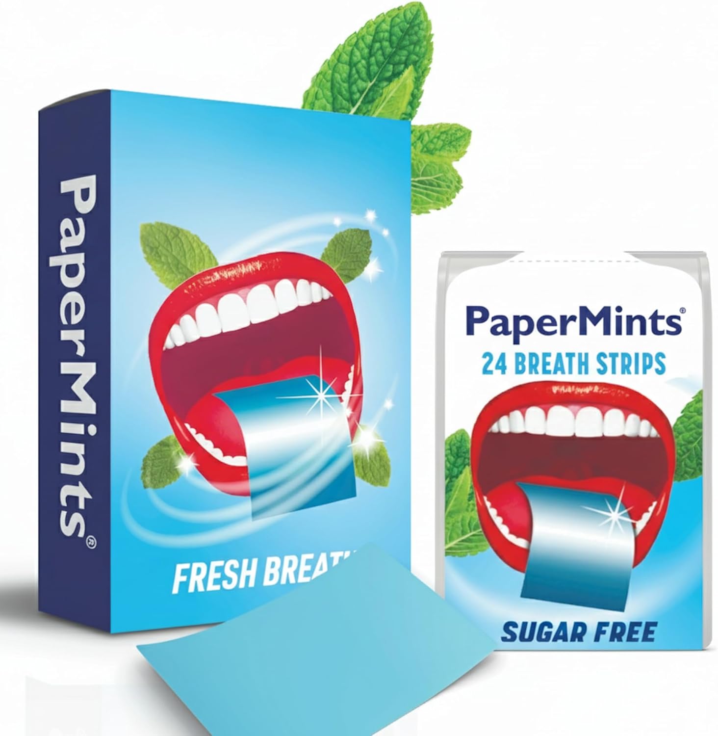 PaperMints Strips - Sugar Free Mint Leaves for Fresh Breath, Dry Mouth & Bad Breath - 6 Packs of 24 Strips (144 Pieces) - Compact & Convenient
