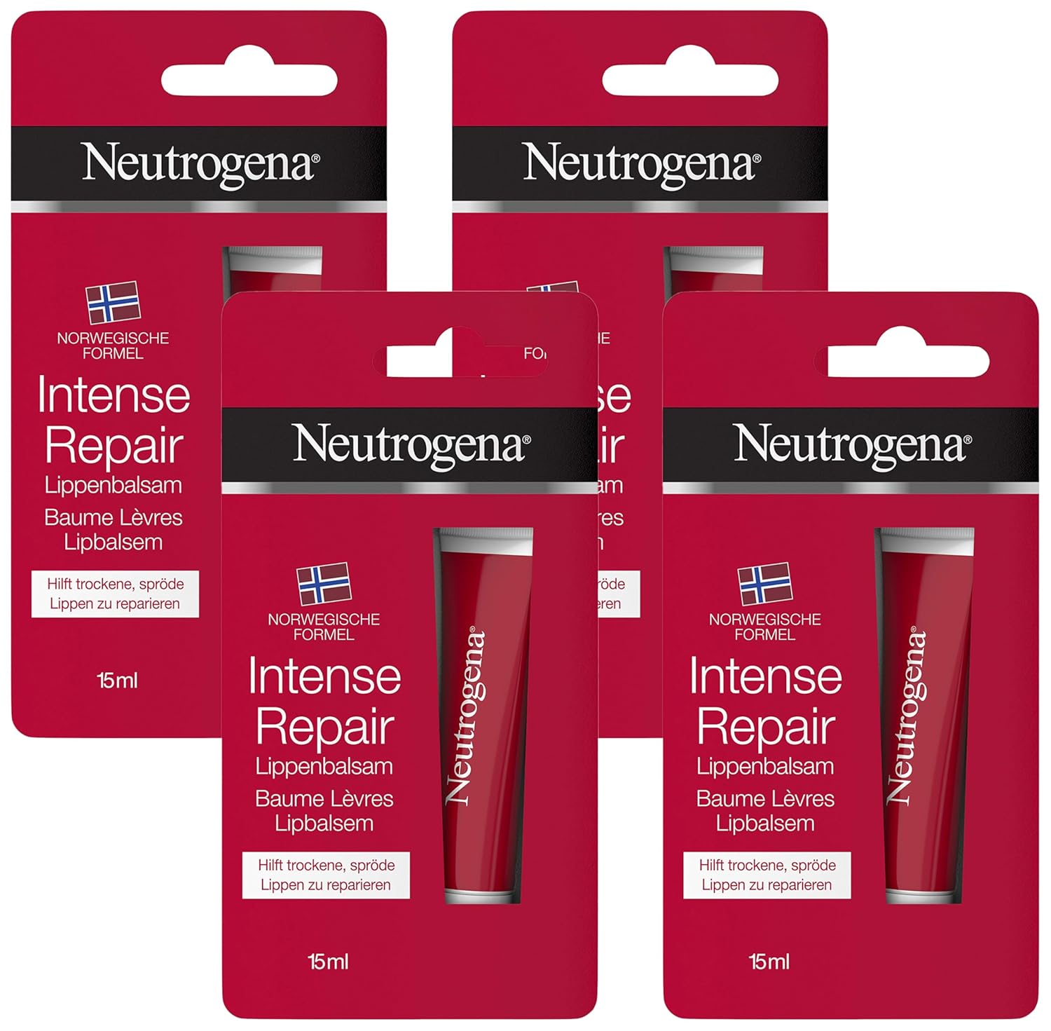 Neutrogena Norwegian Formula Lip Balm, Intense Repair for Dry Lips, 15ml (Pack of 4)
