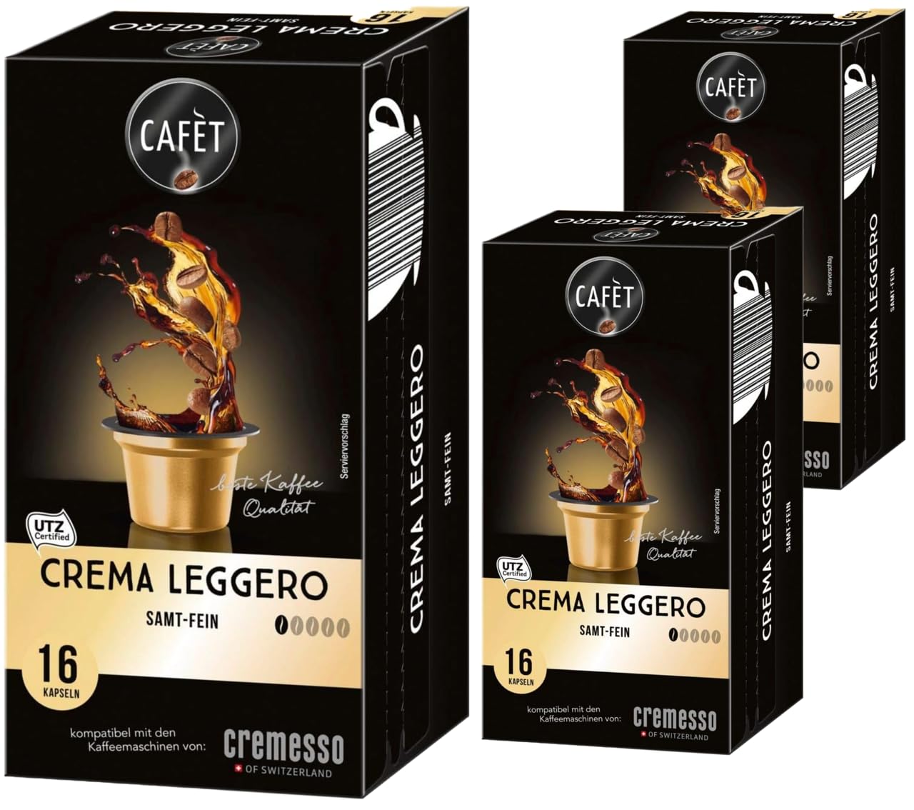 Cafet for Cremesso, Coffee Capsules Crema Leggero 48 Pieces (3 x 16 Items)