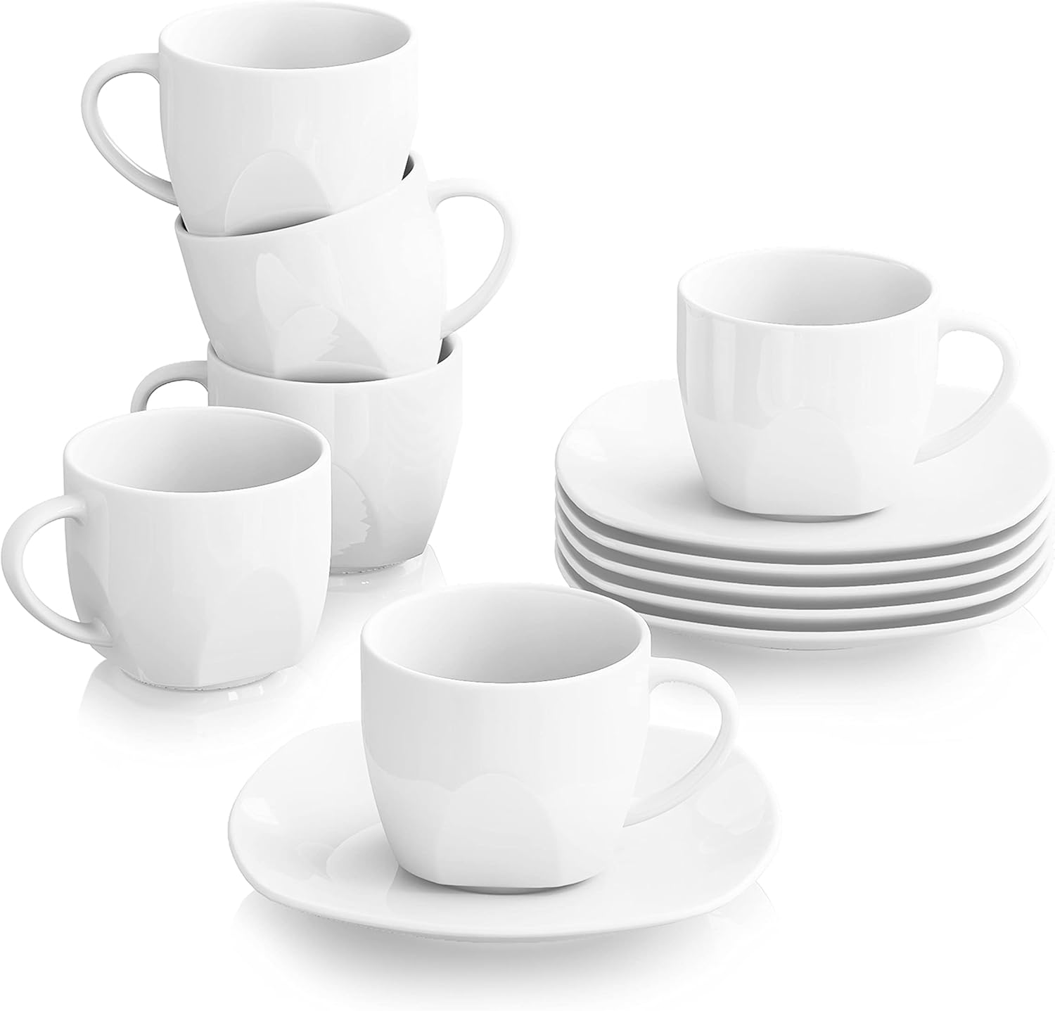 MALACASA, Elisa Series 12-Piece Set Cream White Porcelain Coffee Service, Tea Service 6 x Coffee Cups with 6 x Saucers for 6 People