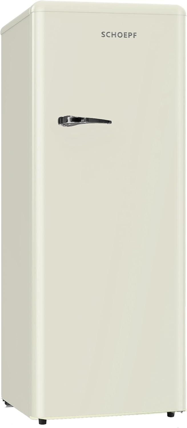 RKS245 Full Room Fridge 57\" - Retro Design - 238L - LED Lighting - Height Adjustable Feet - 40dB - Freestanding - Vintage Look - Drinks Fridge, Standard Fridge (Cream)
