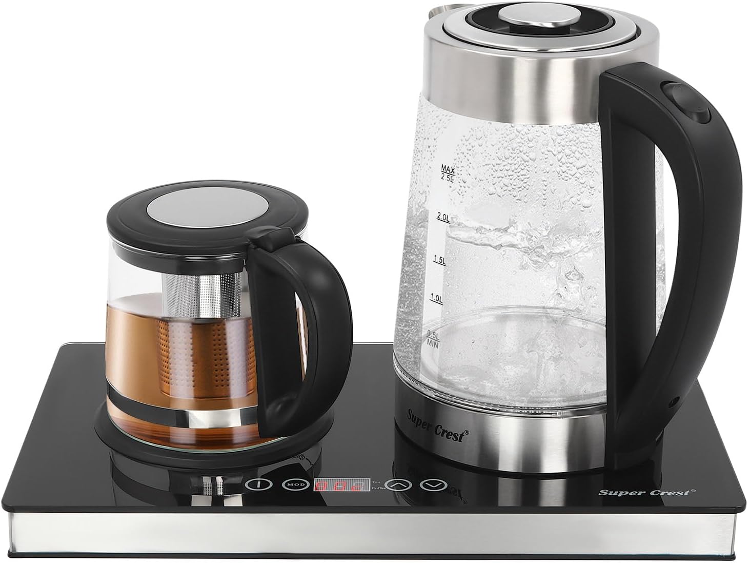 1800W Electric Kettle Set 3L + 1L, Kettle with Temperature Setting & Tea Strainer & LCD Touch Screen, Stainless Steel & Glass Tea Maker Automatic Shut-Off, Temperature Control 158°F/176°F