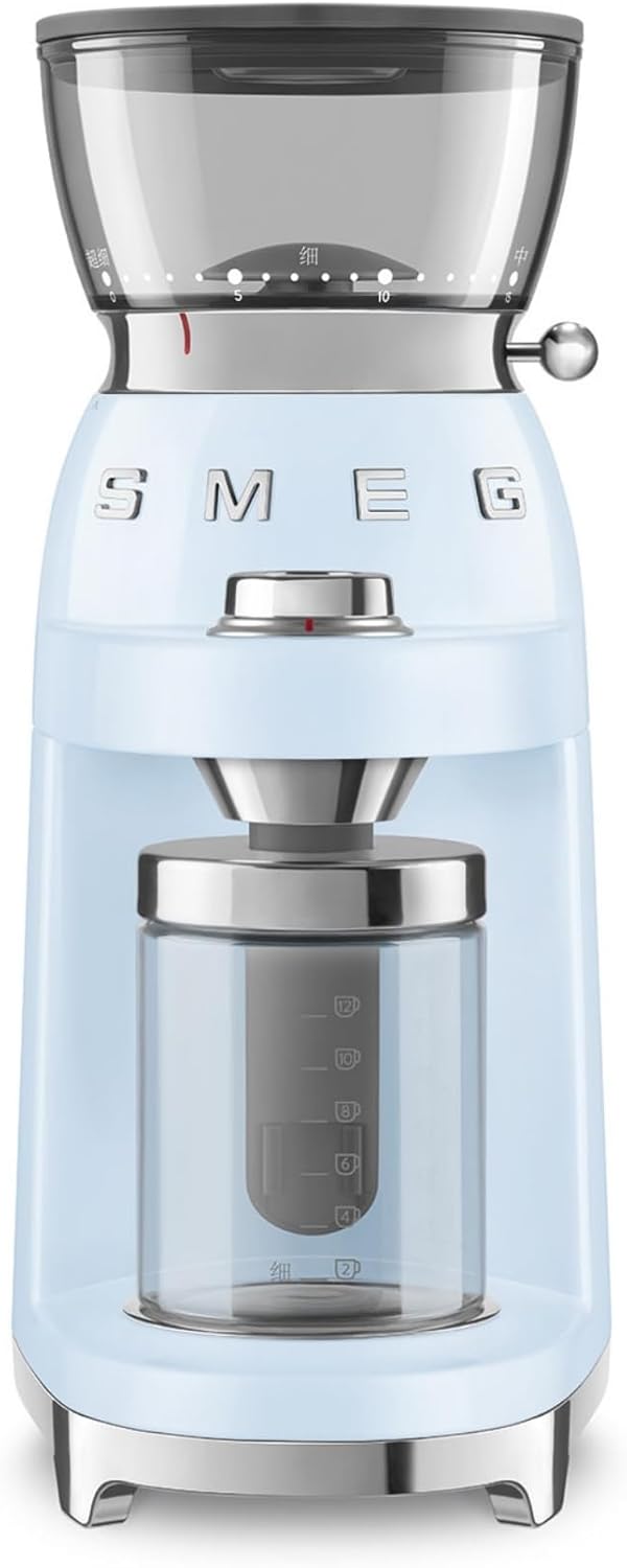 Smeg, Coffee Grinder CGF03PBEU 15 Grinding Levels 240g Coffee Bean Container Adjustable Grinding Quantity with Antistatic System 150W Light Blue