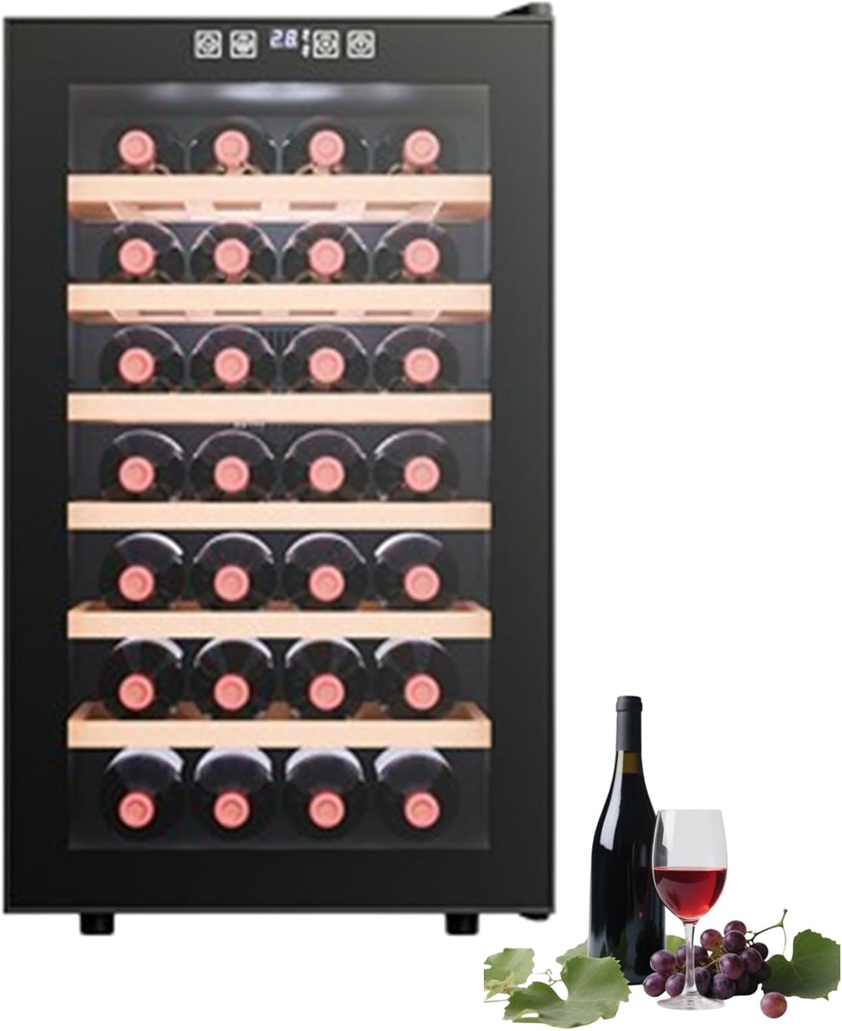 Kindevieft Wine Cellar, Wine Cooler with Stable Performance, Canned Beer, Sake Storage, Touch Sensor Button, Temperature Setting 11-18°C, Semiconductor Chip Cooling 28Bottle
