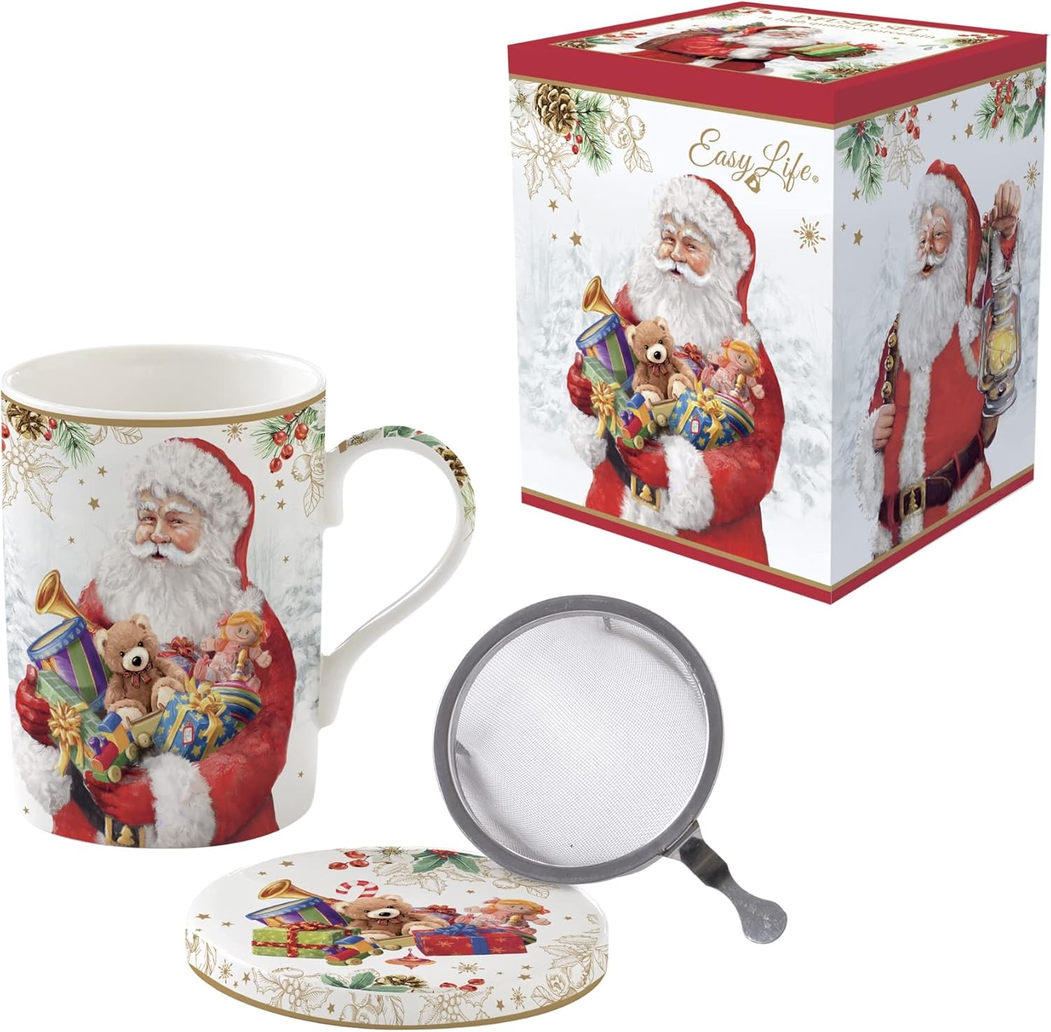 Easy Life Santa Is Coming Porcelain Tea Maker 35 cl with Stainless Steel Filter