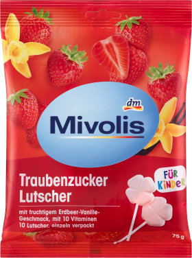 Mivolis Lollipops, dextrose Strawberry vanilla 10 pcs, 75 g