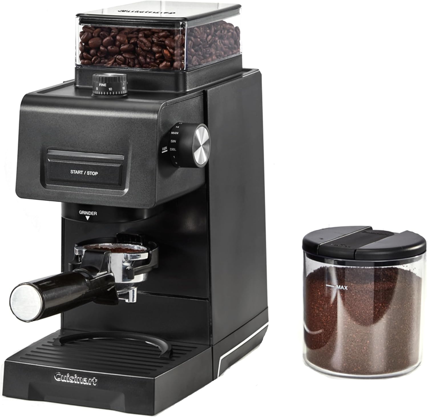 Cuisinart Espresso & Coffee Cone Grinder | 35 Grinding Settings | Anti-Static Technology | 225g Bean Container with Silicone Sealing Lid | Porta Filter Compatible | Cup Choice 1-14 Cups