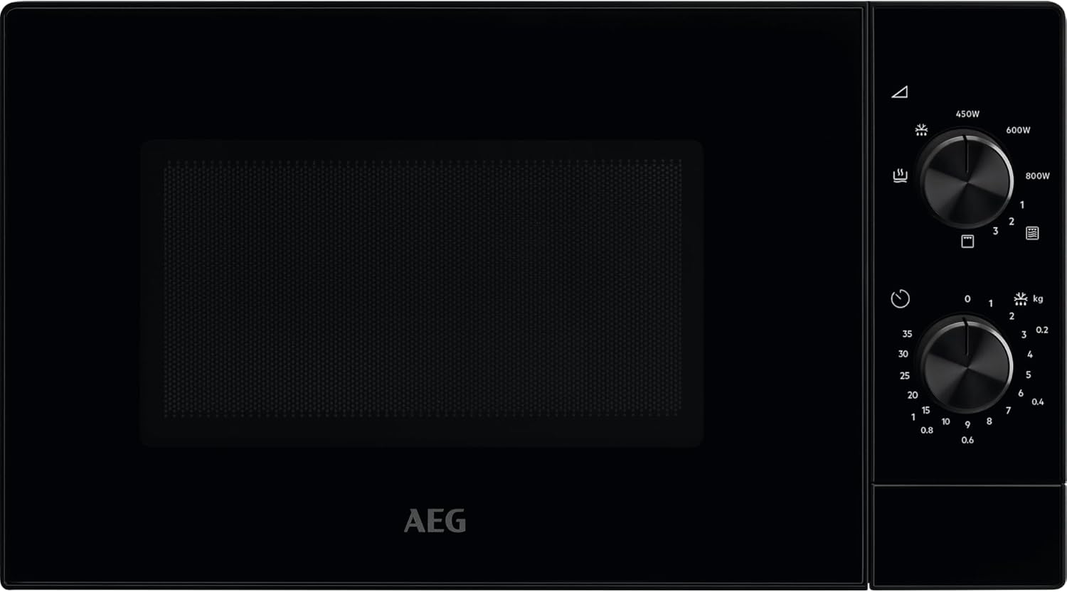 AEG Microwave with Grill MFB2111DB - Freestanding, 21 L, 800 W Microwave Power, 1000 W Quartz Grill, 5 Power Levels, Stainless Steel Interior, Black, Turntable Diameter 27 cm