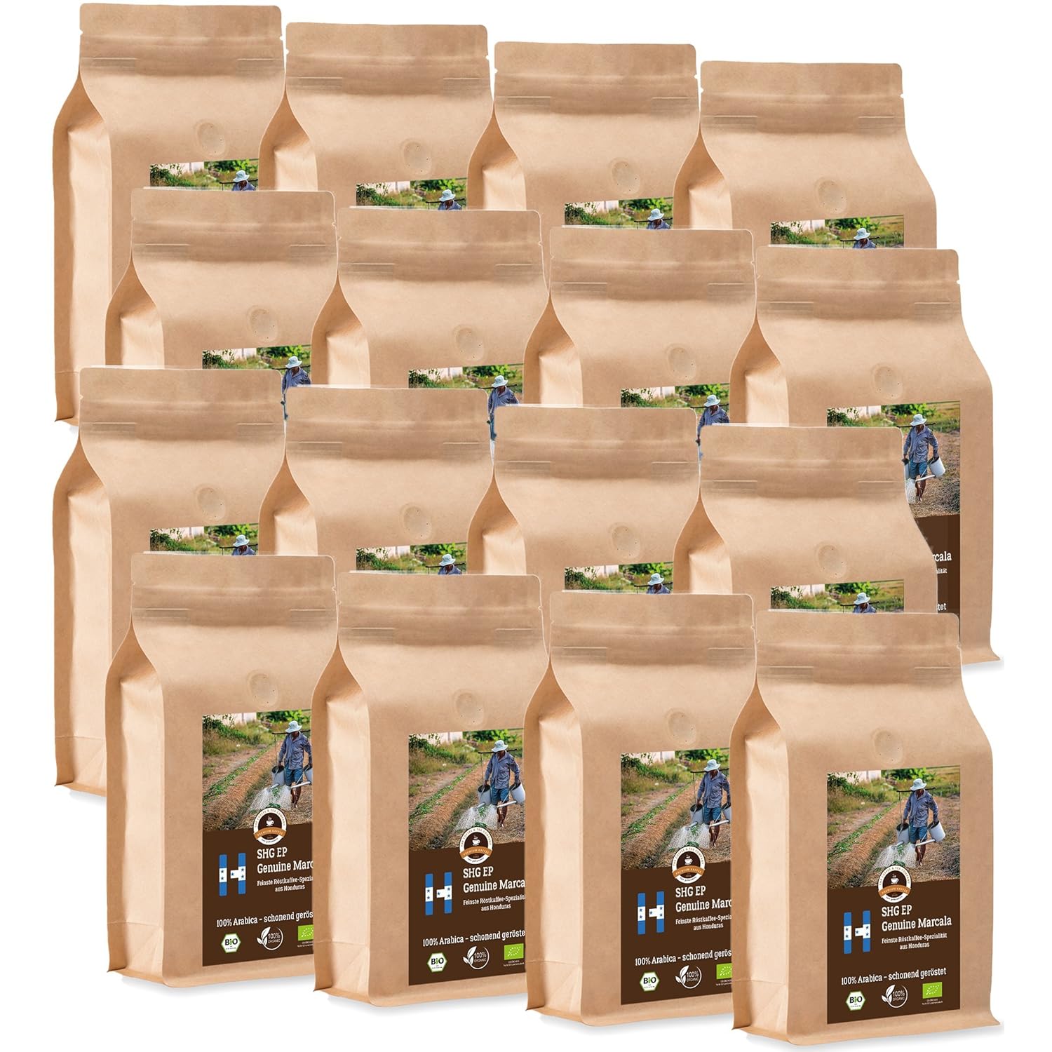 Kaffee Globetrotter Coffee Globetrotter - Organic Honduras Genuine Marcala - 16 x 1000 g Medium Ground - for Fully Automatic Coffee Grinder - Roasted Coffee from Organic Cultivation | Gastropack Economy Pack