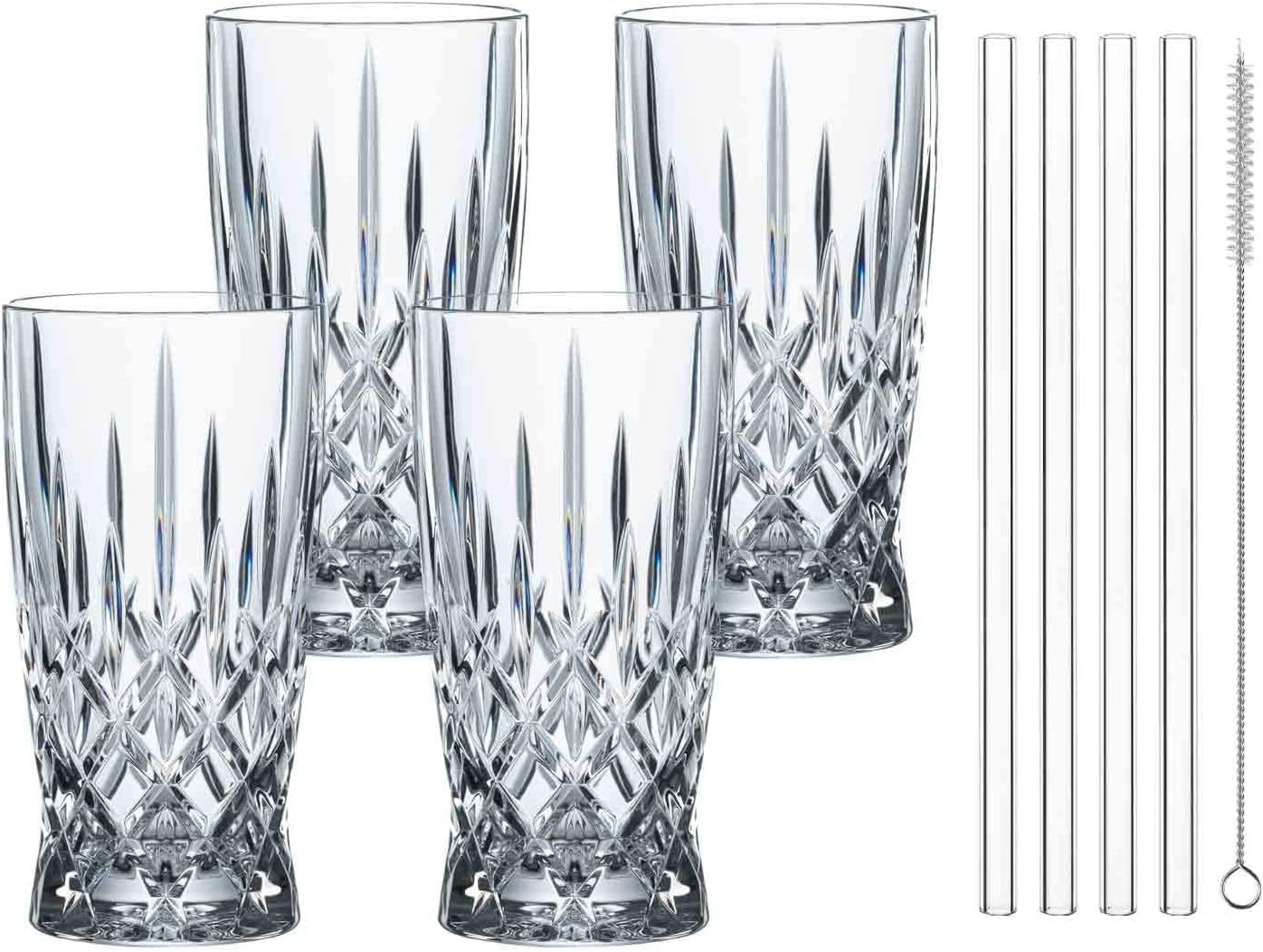 Spiegelau & Nachtmann Latte Macchiato Set Noblesse Dishwasher Safe Hot Drink Glasses, Glass Drinking Straws 21 cm, 8-Piece Value Set, Crystal Glass