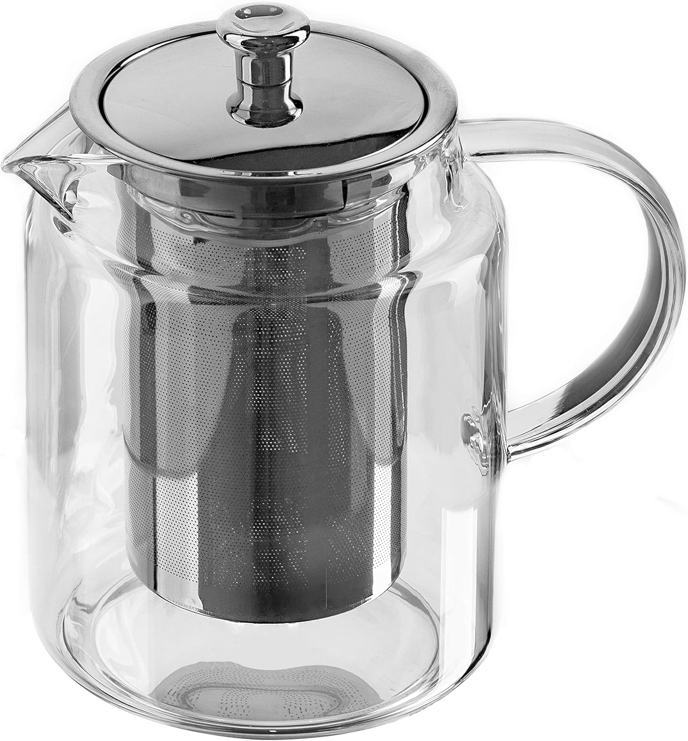 GGC Glass Teapot/Tea Maker with Infuser Strainer Insert (Stainless Steel Strainer) and Lid I Glass Jug / Tea Maker is Ideal for Tea Service with Loose Green and Black Tea I 1 Liter Glass Carafe