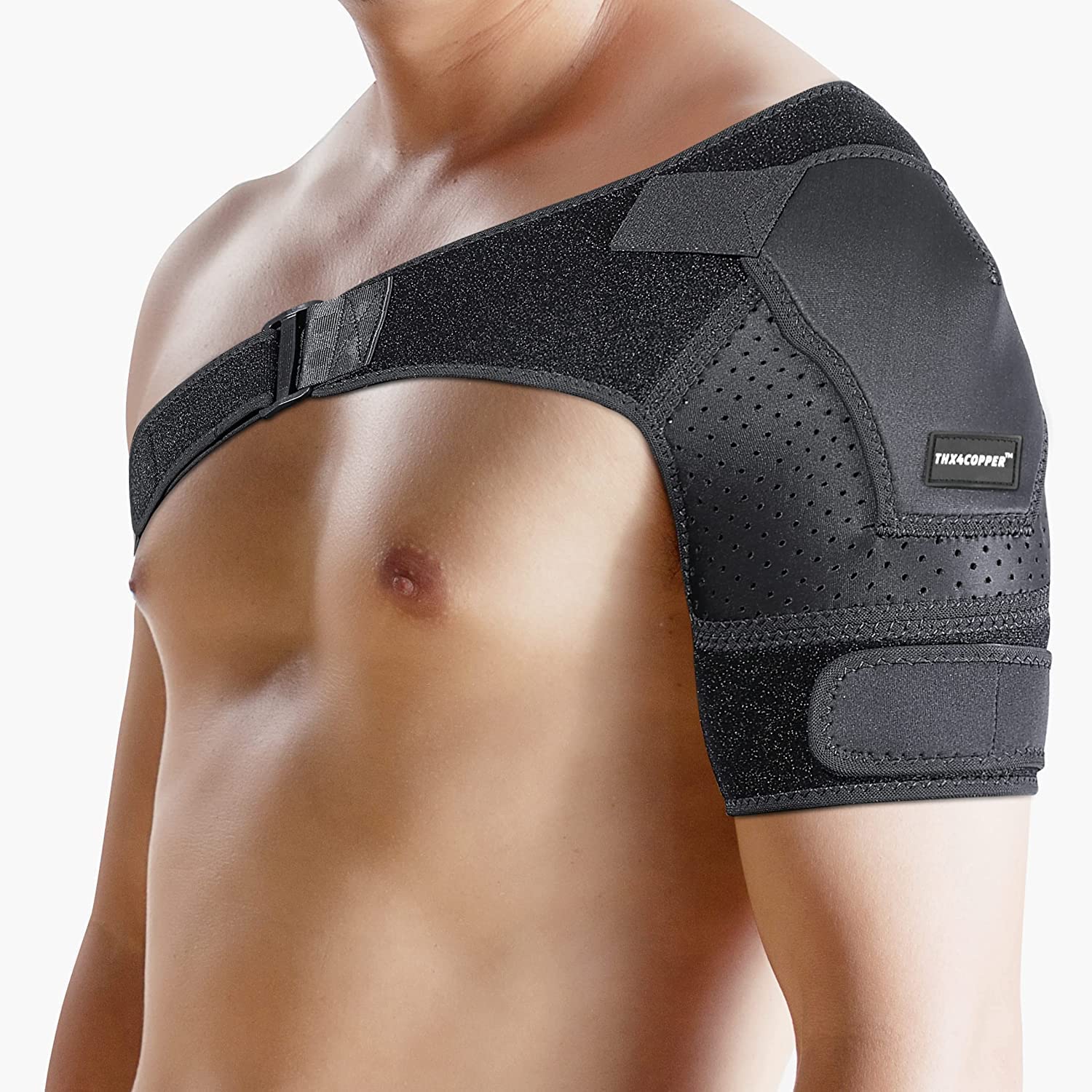 Thx4COPPER Store Thx4COPPER Shoulder Brace Adjustable Compress Shoulder Orthotics for Shoulders Support Shoulder Pain Relief, Fits Left/Right Shoulder (Unisex, Pack of 1) - S/M