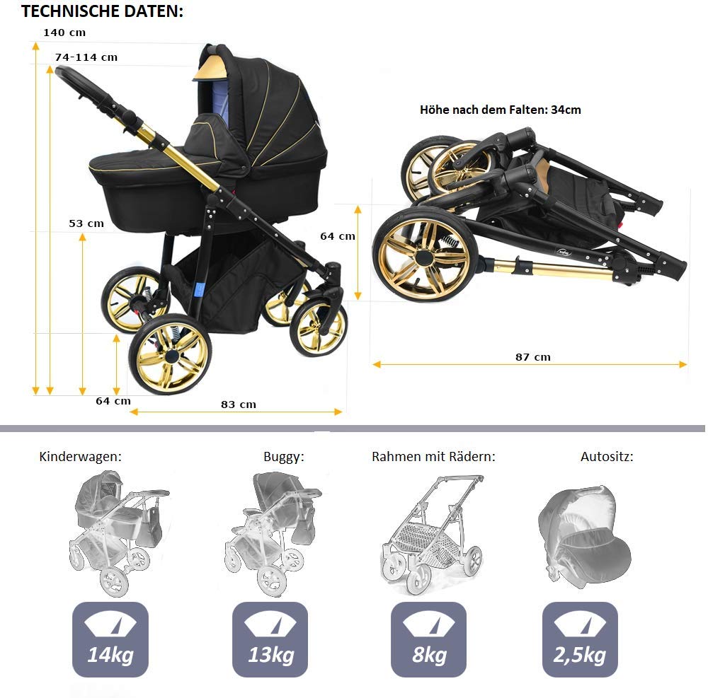Skyline 3-in-1 Combination Pram with Aluminium Frame, Baby Cot, Sports Buggy Attachment and Baby Car Seat (ISOFIX)