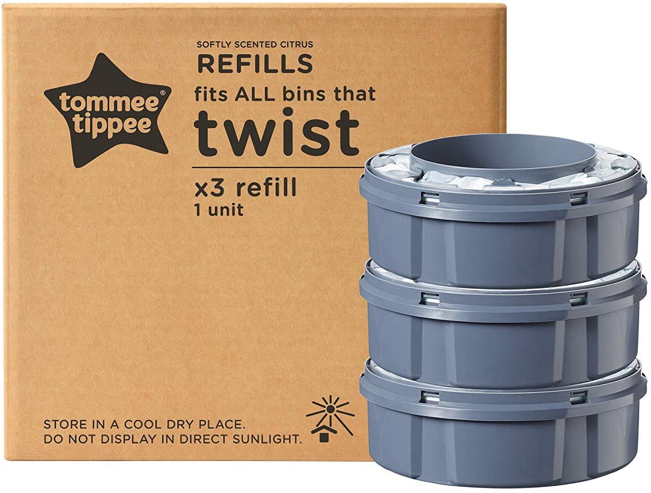 Tommee Tippee Tommee Tippe Refill Cassettes for Twist & Click Advanced Diapergentation System with Sustainable, Antibacterial Green Film Foil, 3-Pack (Packaging may vary)