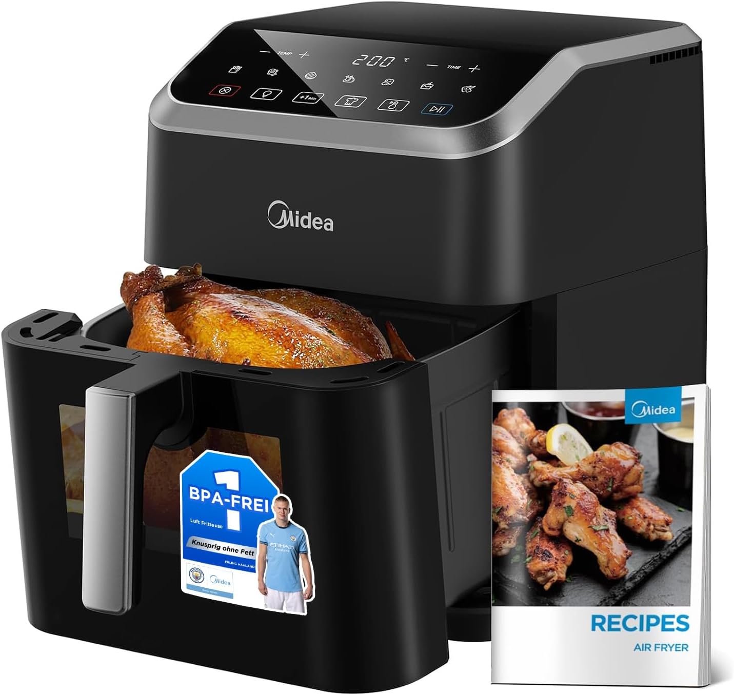 Midea Hot Air Fryer 7L Capacity, Airfryer with Viewing Window and Light, 7 Programmes, HeatXpress Technology, 90% Less Oil, Energy and Time Saving, Non-Stick, Black
