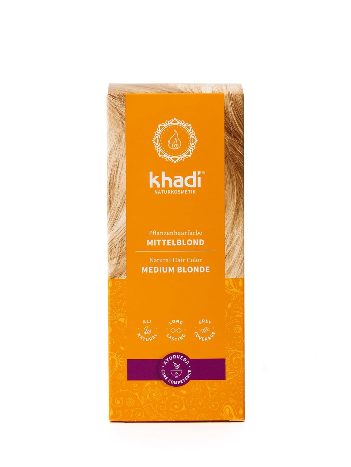 khadi Plant-Based Hair Color, Medium Blonde, Hair Color for Medium & Golden Blonde, Natural Hair Color, 100% Vegetable, Natural & Vegan, Natural Cosmetics, 100 g