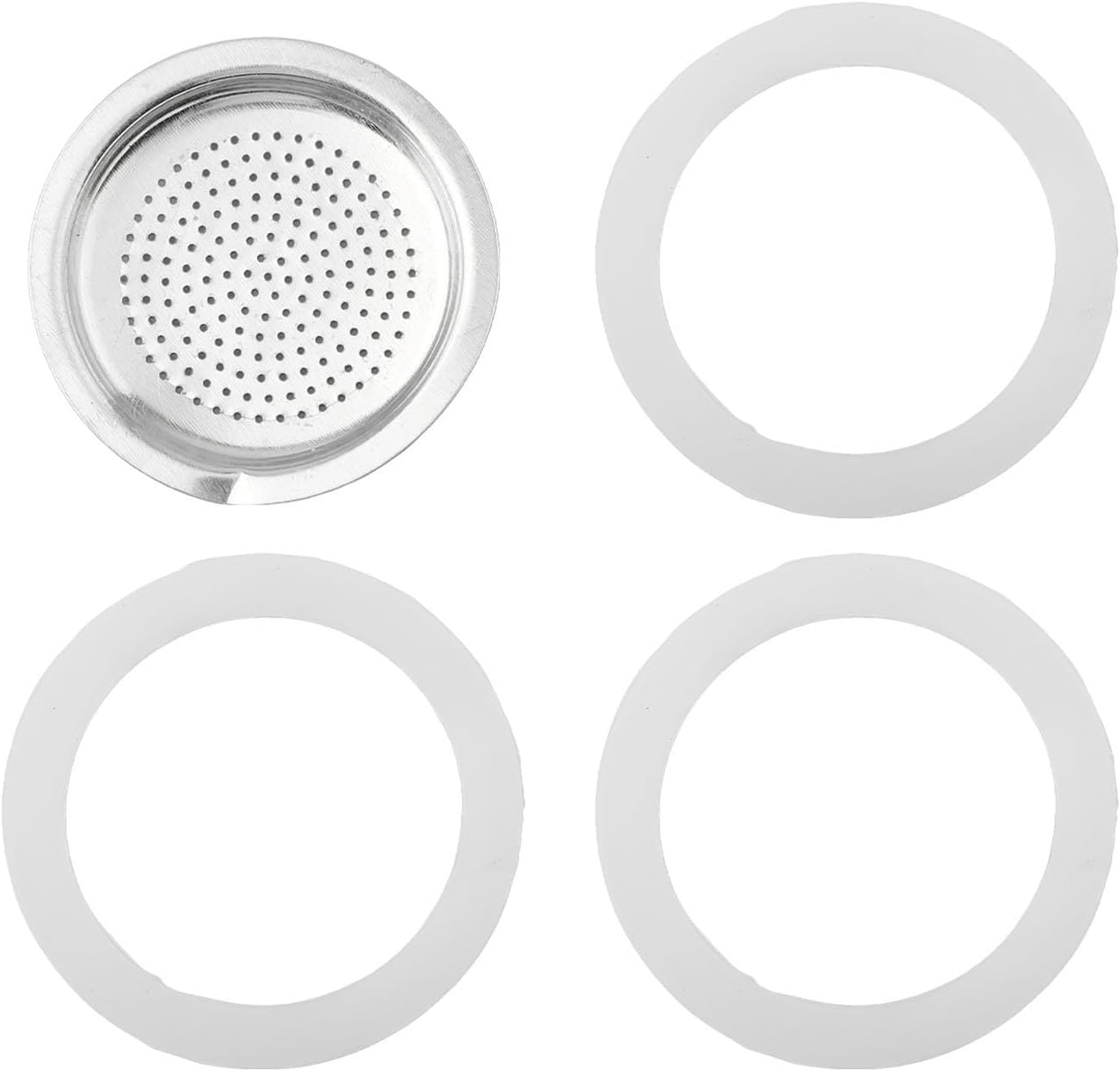 Emiif Silicone Seal Kit with Aluminum Filter for Mocha Pot with 3 Gaskets and 1 Stainless Steel Strainer (2 Cups)