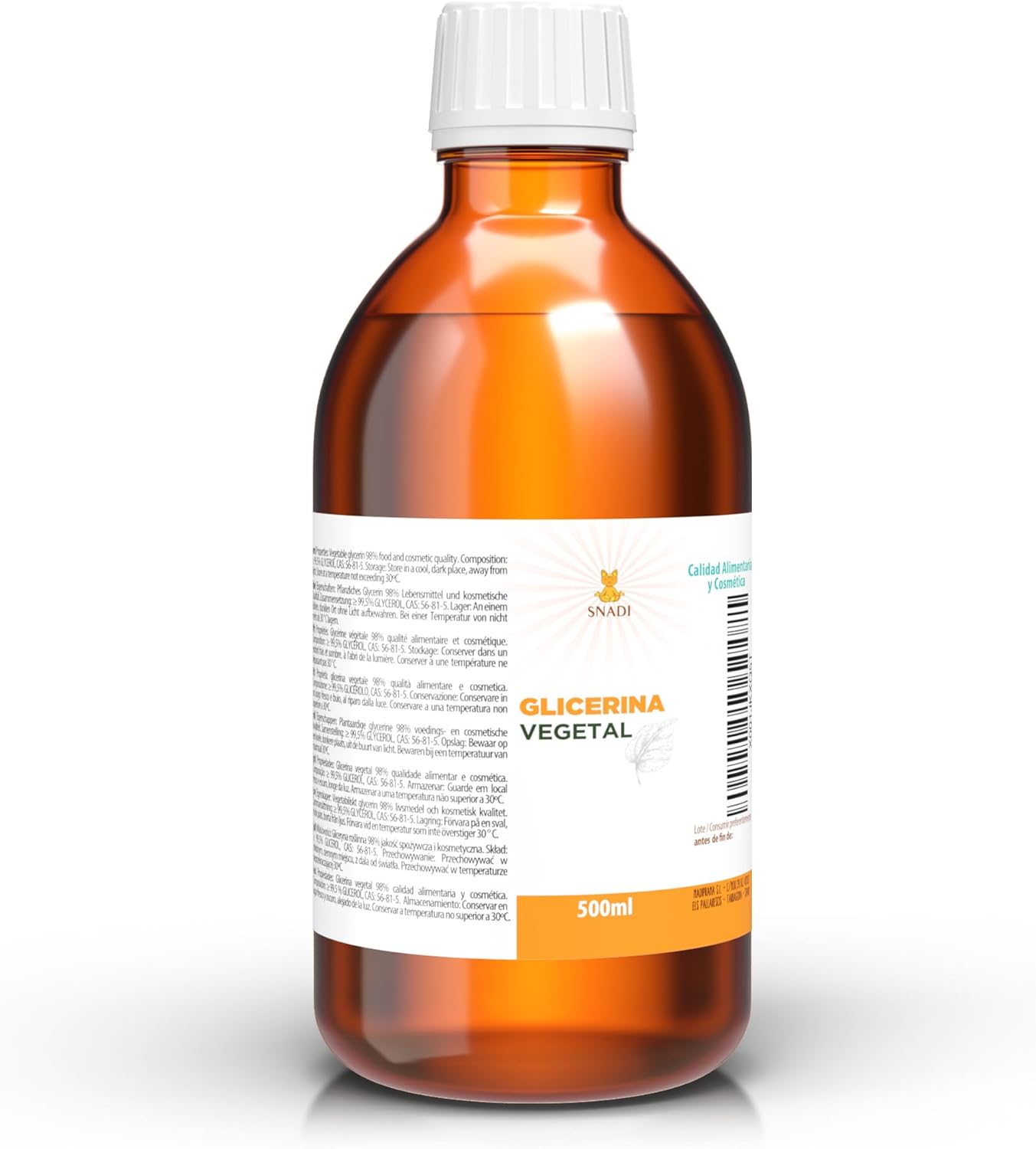 Snadi 500 ml - Glycerin (USP), Purity +98% (Vegetable Glycerin). Glycerin Skin, Hair, Hands. Natural Glycerin.