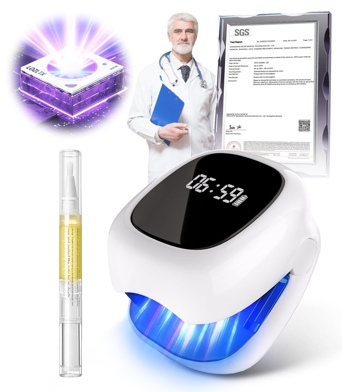 LOZLTX Medical Quality Nail Fungus Laser with Timing Device & Orange Nail Care Pen 【SGS Approved Safe and Reliable】Nail Fungus Laser Device 【Strongest Therapy-Fast Acting】 Improved