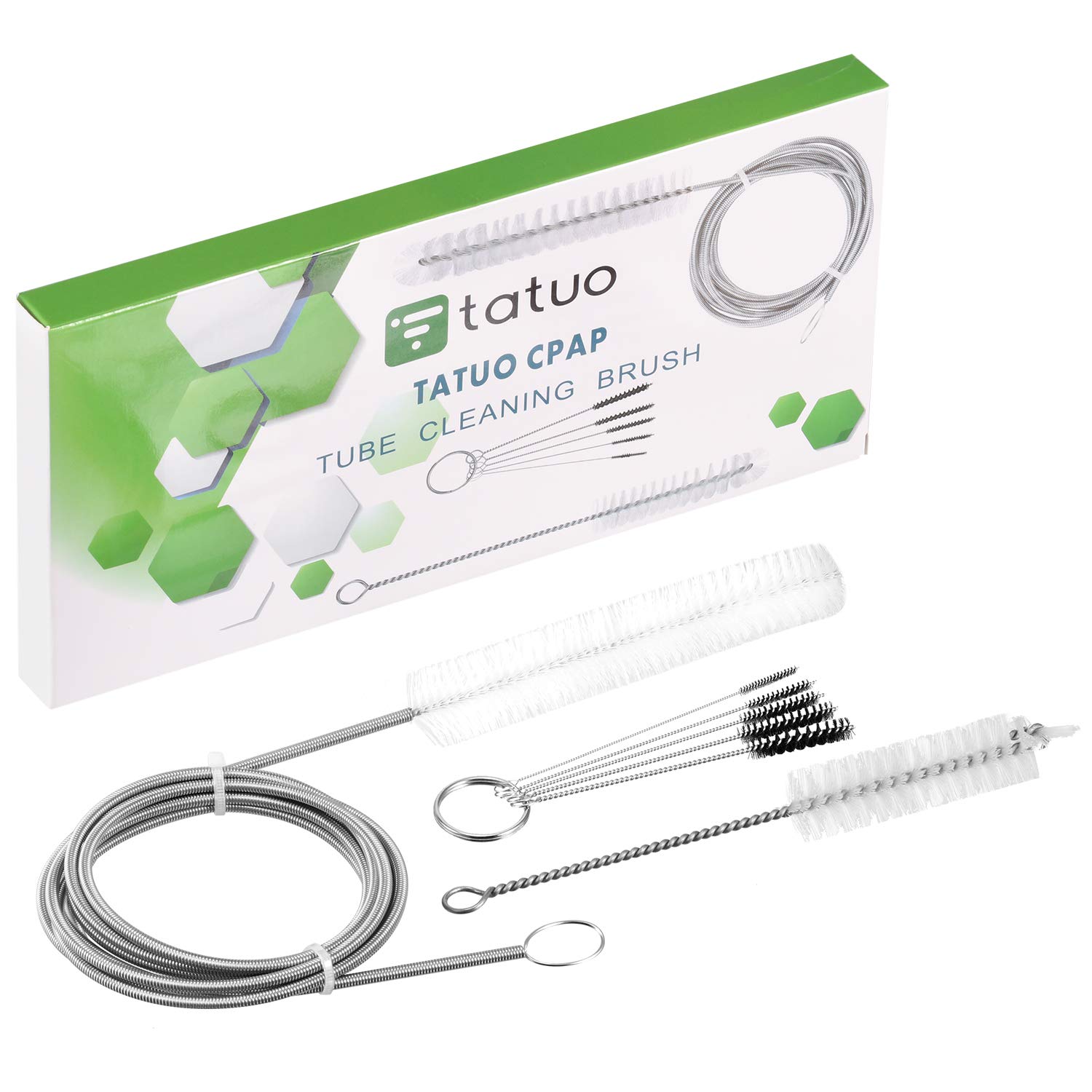 Tatuo CPAP Tube Cleaning Brush 7 Feet Flexible 7 Inch Handy Brush with 5 Pack Mini Nylon Brush Set 4 Inch for Standard Hoses in 22 mm Diameter