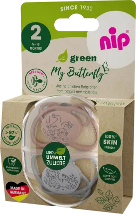 NIP Schnuller Green My Butterfly silicone, gray/brown, size. 2, 5-18 months, 2 hours