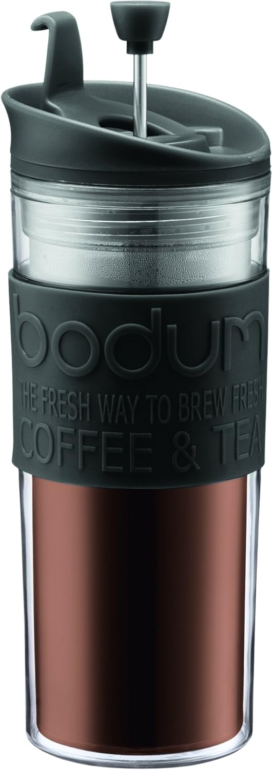 Bodum Insulated Plastic Travel French Press Coffee and Tea Mug, 0.45-Litre, 440ml, Black