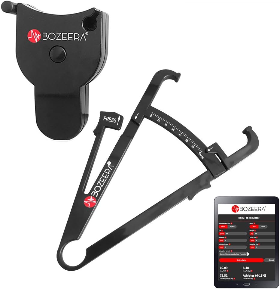 Bozeera Store Body Fat Meter and Circumference Tape – Body Fat Tongs and Tape Measure – Includes Free Software, Video Instructions and German User Manual – for Measuring Body Fat Percentage