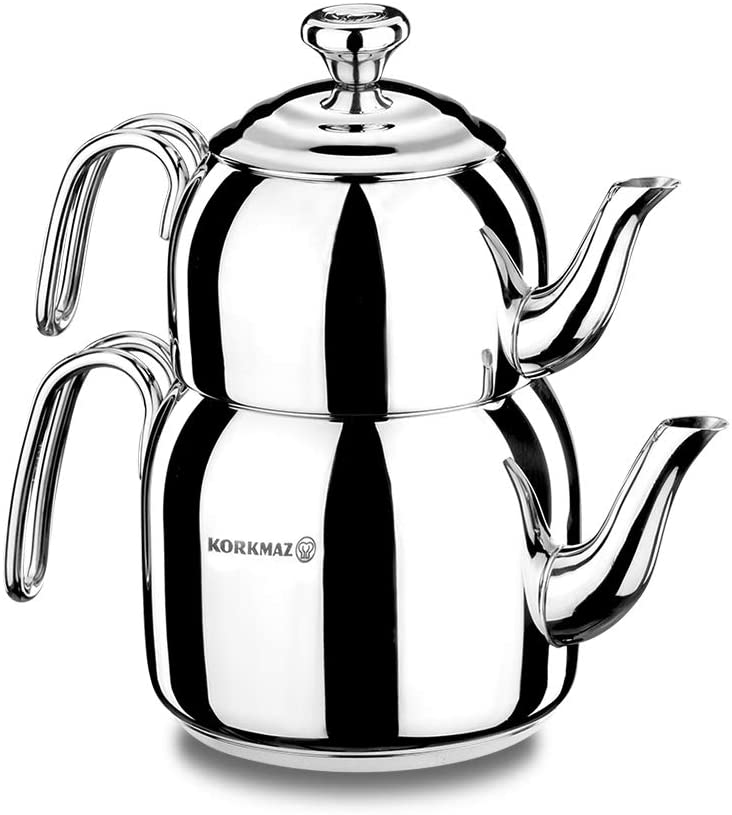 A056 Korkmaz Droppa Caydanlik Teapot Stainless Steel Midi Induktiongeeignet New in Original Packaging