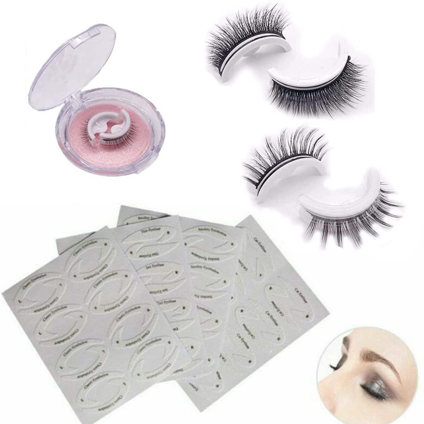 Chagoo Reusable Self-Adhesive Eyelashes without Glue, Self-Adhesive Reusable Eyelashes, Soft and Comfortable, Waterproof with Eyeshadow Stencil Stickers, 4 Sheets (Natural), ‎natural