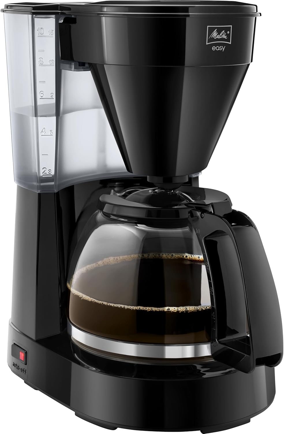 Melitta Easy – Coffee machine with removable swing filter, filter coffee machine with glass carafe and drip stop, for up to 10 cups of coffee, black