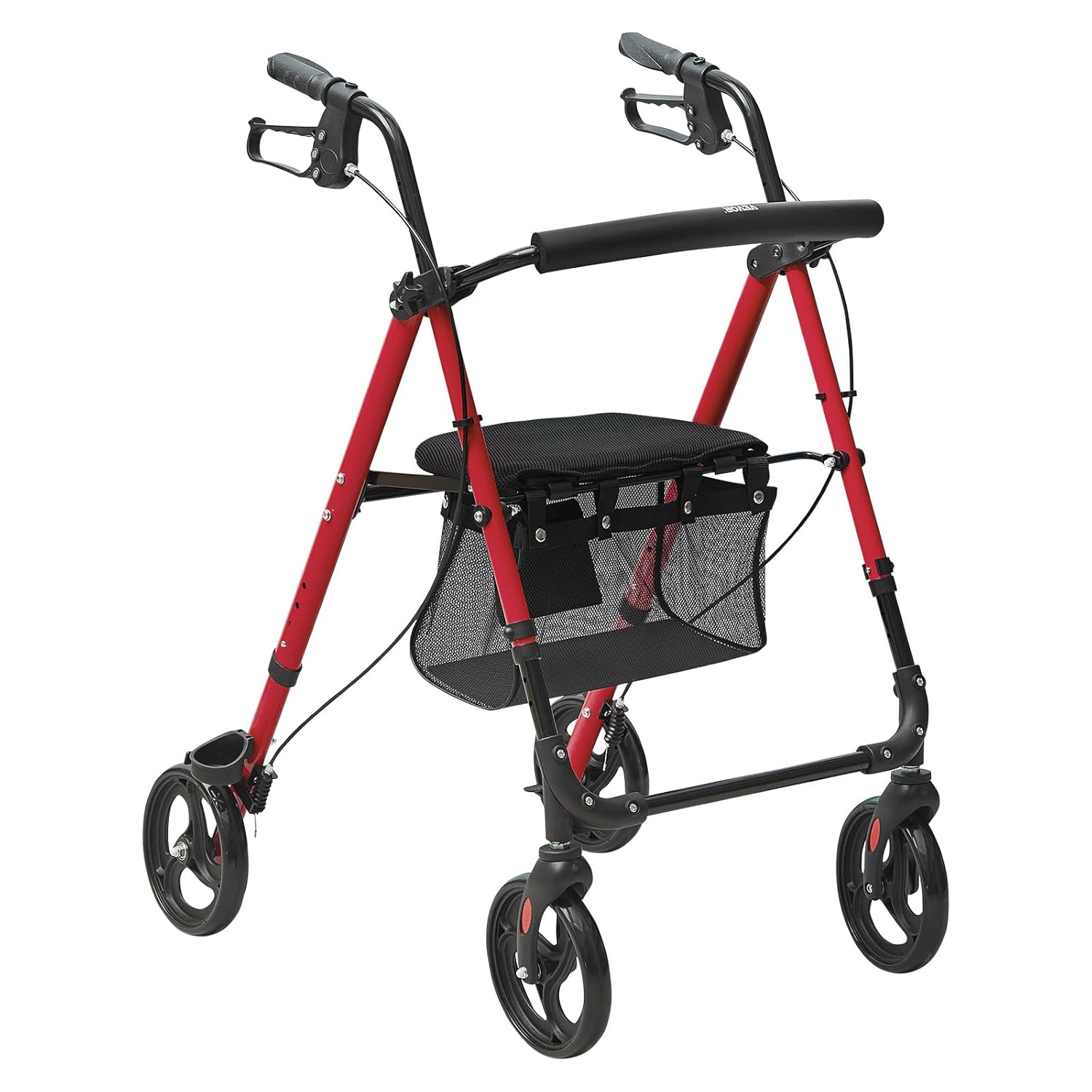 VEVOR Rollator for Seniors, Foldable Lightweight Aluminum Rollator with Adjustable Seat and Handle, Outdoor Mobility Rollator with 8 Inch All Terrain Wheels, 300 lb Load Capacity, Red