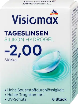 Visiomax Silicone hydrogel daily contact lenses, diopter -2.00, 6 units
