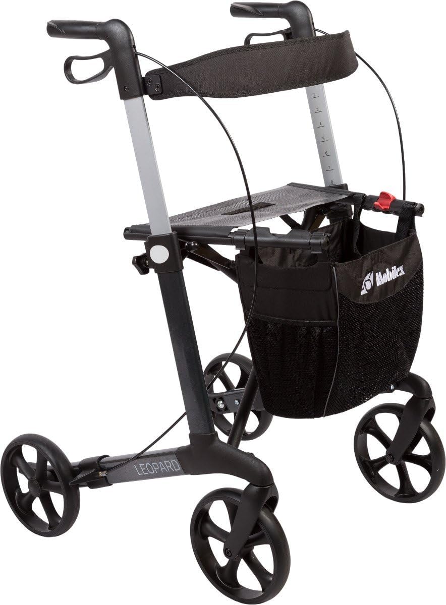 FabaCare Leopard Rollator with Single Hand Brake Left Right Lightweight Rollator Foldable Full Equipment up to 150 kg Anthracite Small