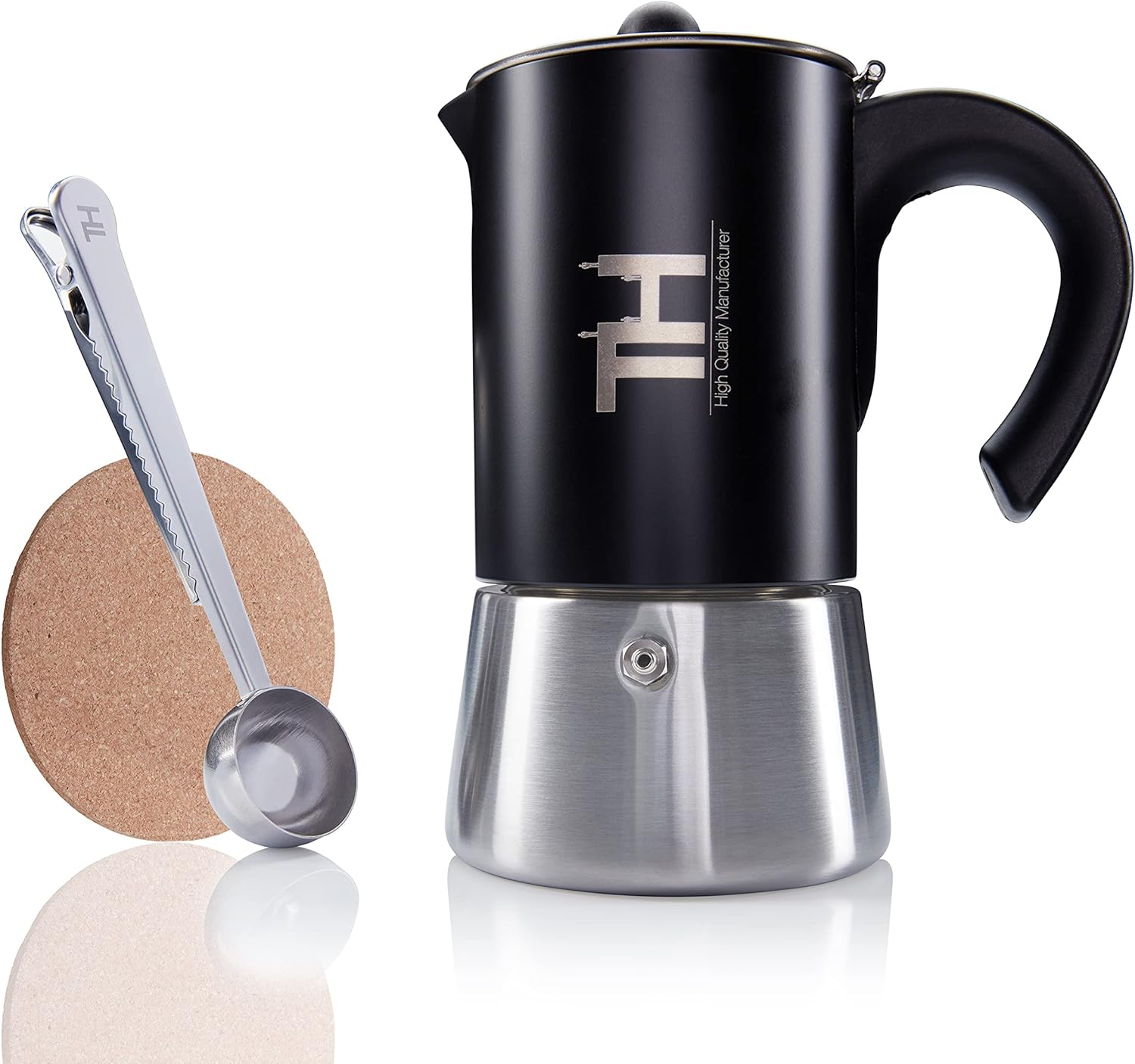 Thiru Espresso Maker 4 Cups Induction – Premium Stainless Steel Mocha Pot with Tool Set – for All Hobs – Without Coating